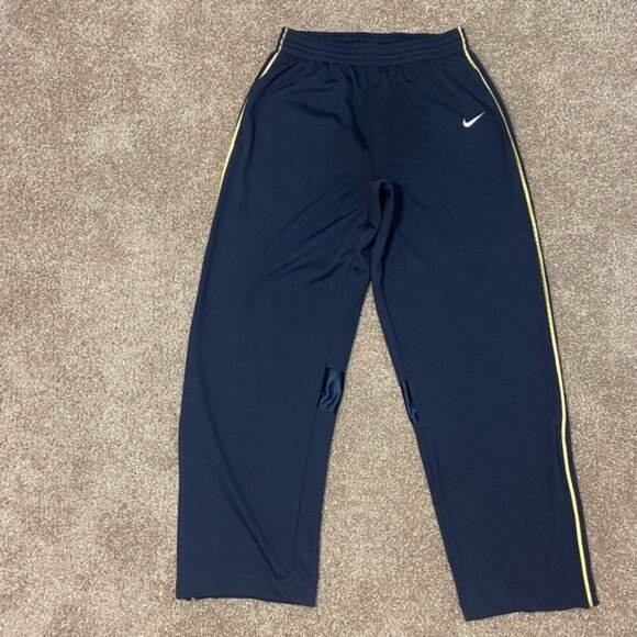 Y2K Nike Track Pants Mens LG Navy Gold Ankle Zip Sweatpants Silver Tag Vintage - Picture 1 of 7
